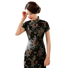 キッソス（ＫＩＳＳＯＳ） コスプレ チャイナドレス チャイナ服 半袖 セクシー ドレス ロング (XLサイズ, ブラック) [ブラック] [XL]