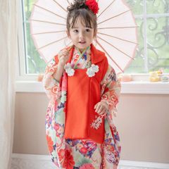 【華こっぽり浅黄×朱色被布】京都絵師によるオリジナル柄＆レース生地の被布セット  七五三  キャサリンコテージ　TAK
