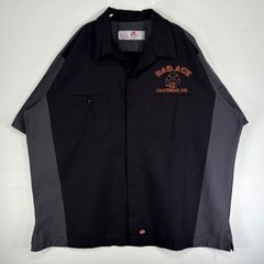 古着 レッドキャップ RED KAP 半袖シャツ 両面 プリント ワーク リップストップ 大きいサイズ XXL  ブラック ツートン メンズ