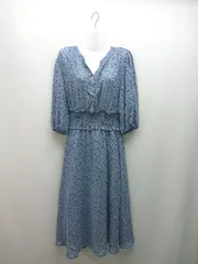 ◇ w closet 総花柄 ウエストマーク シアー素材 裏地あり 長袖 ロング丈 ワンピース 表記なし ブルー レディース E  【1310050008765】