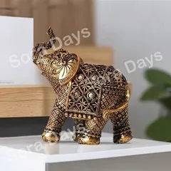 置物 オブジェ ゾウ エスニック インテリア ディスプレイ おしゃれ かわいい 北欧 アフリカン ゴールド ブラック模様 樹脂 動物 玄関 リビング 寝室 デスク 11×12.5×5.3cm