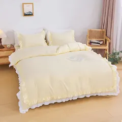 【在庫セール】HOdo Home 布団カバー シングル 3点セット 掛け布団カバー ベッドカバー 枕カバー ベッドシーツ ボックスシーツ 洋式・和式兼用 寝具カバーセット フリル付き ピーチスキン加工 姫系 洗い替え速乾（クリーム）