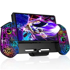 スイッチ コントローラー 7色RGBライト 携帯モード専用コントローラー for Nintendo Switch グリップ コントローラージャイロセンサー 振動 連射 有線接続モード Switch/OLEDに対応 JC301 0