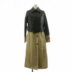 ランバンオンブルー LANVIN en Bleu フェイクレザーコンビトレンチコート ライダース ノースリーブ ロング 36 ブラック ベージュ 3086101 /NQ