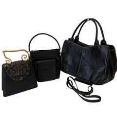 【3点セット】バッグ まとめ レザー ハンド トート ショルダー ブラック