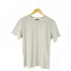 アニエスベーオム Agnes b. homme 半袖Tシャツ クルーネック コットン ストライプ 総柄 2 M 白 ホワイト /AO9 ■GY99