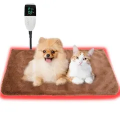 ※Sazuik 最新ペット用ホットカーペット 5段階タイマー 8段階温度調整 犬 猫 ペット用 ふわふわ洗えるカバー付き 噛み付き防止 42*65cm