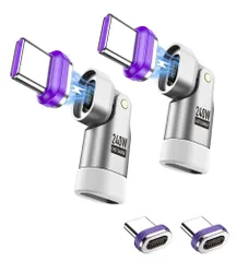 新品 C.WEST USB C マグネット アダプタ L字、180°回転 タイプc マグネット、240W PD急速充電 コネクタ、480Mbps 高速データ転送 タイプc、Type-C マグネット アダプタ オス メス 変換、USB-Cデバイス対応 (240W