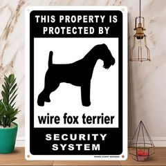 雑貨【wire fox terrier/ワイアー・フォックス・テリア】 Dog ドッグ 犬 メタルポスタ― Security セキュリティー 警告 ヤードサイン メタルプレート ブリキ看板 -213のサムネイル