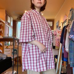 "Timberlaned" 赤　チェックシャツ　柄シャツ　カジュアル