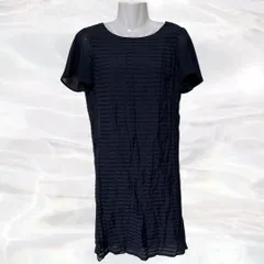 ELLE　エル　ワンピース　ネイビー　レディース　半袖　ラウンドネック　ボーダー　柄　袖切り替え　ポケットなし　シンプル