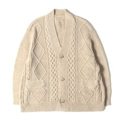 美品 ABYTS エーバイティーエス カーディガン サイズ:1 レーヨンナイロン ケーブル ニット カーディガン (Cable Knit Cardigan ABYTS-006) ベージュ トップス セーター【メンズ】