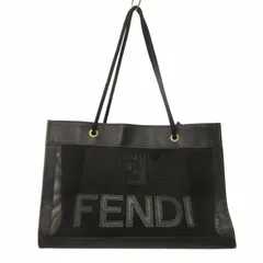【美品】フェンディ　トートバッグ　ハンドバッグ　メッシュ　レザー　ブラック FENDI◇フェンディ/トートバッグ/メッシュ/レザー/ブラック