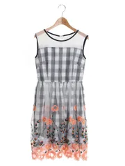 チェスティ 9A516 0 オレンジ フラワー刺繍 ギンガムチェック シアーワンピース ITZ4R5UPE68Y