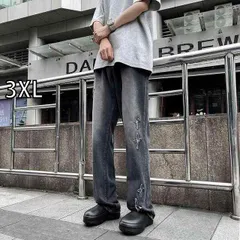 [3XL]メンズ ファッション 服 男性用 オシャレ シンプル 大人 かっこいい 大きいサイズ ストリート 紳士服 アメリカン ウォッシュド クロス ジーンズ ウォッシュ 加工 カジュアル スリム ストレート レッグ フレア パンツ 