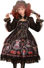 Lady Lazy レディレイジー ロリータ ジャンパースカート ワンピース ゴスロリ コスプレ ドレス ひざ丈 うさぎ柄(ブラック,  Free Size)