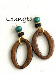 2854ウッドビーズピアス チェコビーズピアス 大ぶりピアス 樹脂ピアス