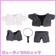 【特価】niannyyhouse 20cm人形の服 綿人形の服 スーツ 上着+ワイシャツ+ベスト+ネクタイ+ズボン 5点セット 人形ベビー服 ストライプ ぬいぐるみ 用 (20cm black)