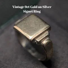 英国製 9金張りスターリングシルバー シグネットリング 12.7号 4g ヴィンテージ 9CT刻印 イギリス 9K スクエアリング