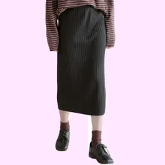 Size:Free Size_Color:ブラック [アイカ] ニットスカート タイトスカート Iラインスカート ペンシルスカート ミモレスカート ミモレ丈 スリット 暖かい リブ編み ニット 無地 レディース 1サイズ(M～L) ブラック
