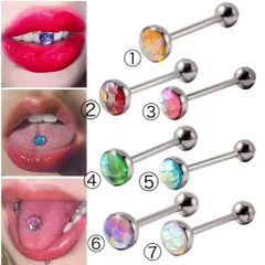 14G 16mm 1本 うろこ模様 ストレートバーベル 舌ピアス ボディピアス