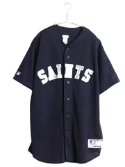 【お得なクーポン配布中!】 セインツ ベースボール シャツ メンズ L 古着 NFL オフィシャル マジェスティック メッシュ アメフト ユニフォーム ゲームシャツ 重ね着 紺