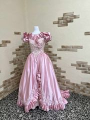 貸衣装処分品 　カクテルドレス ステファノリッチ7号　ピンク　モチーフ薔薇