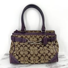 COACH コーチ キャンバスレザーシグネチャー ハンドバッグ NsG0993-F08K06 ブラウン パープル トートバッグ レディース 中古