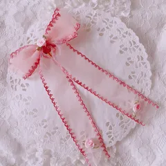 ❤️285スカラップレースリボンポニーフック❤️くすみピンク