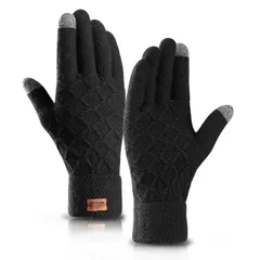 ブラック [EAXGO] 手袋 メンズ 防寒手袋 【二重構造で保温性良い・ふわふわ裏起毛・あったかなニット製】 メンズ手袋 グローブ スマホ対応 防寒 防風 厚手 暖かい 滑り止め ニット手袋 ニットグローブ あったか手袋 パソコン用手袋 バイク 作業 自転車