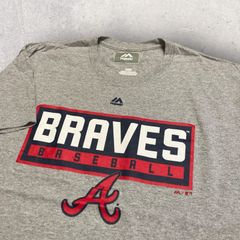 US古着 Majestic MLB ベースボール 野球 アトランタ ブレーブス BRAVES Tシャツ L グレー