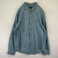 古着 ラルフローレン RALPH LAUREN 長袖シャツ ボタンダウンシャツ デニム ワンポイント シャンブレー XXL  ブルー系 メンズ