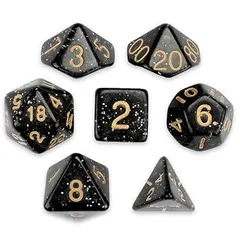 7 Die Polyhedral Dice Set - Stardust Black Glitter with Velvet Pouch by Wiz Dice
