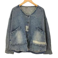 ユーズドフルギ USED古着 BDNZX Denim Patch Work Jacket デニム パッチワーク ノーカラー ジャケット レディース 表記無 