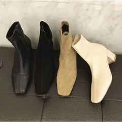 ショートブーツ シューズ レディース スクエア ブーツ PU スエード ヒール ミドルブーツ スクエアトゥブーツ 疲れない 歩きやすい 靴 おしゃれjinze38