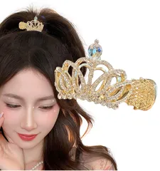[Herbeluemily] ヘアクロー クリップ ラインストーン ビジュー ポニーテールクリップ ポニーテールホルダー ティアラ ゴールド [ゴールドC（ティアラ）]