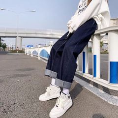 【新品】カジュアルガーリー♡ロールアップワイドデニムパンツ レディース 韓国 韓国ファッション デニム ジーンズ カジュアル ロールアップ お洒落 パンツ ルーズ ハイウエスト ストレート ゆったり S M L XL　A0933