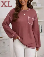 【新品】レディース こなれ感✨ 大きめ トップステッチ クルーネック 長袖 Tシャツ ロンT