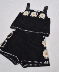状態良好 ZARA(ザラ) クロシェ ニット トップ+バミューダ パンツ セットアップ