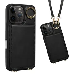 【在庫処分】ProMax 用 iPhone16 ショルダー ストラップ 手帳型ケース スマホケース いPhone16 カードケース Pro Max Max 用 背面ケース Pro 肩掛け ICカード収納 斜め掛け 手帳型 首掛け スタンド 背面 PUレザー マ
