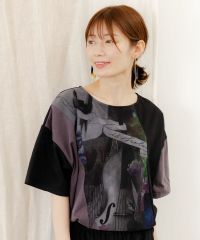 ISScoLar（イズスカラー）アートコラージュ チュール重ね切替Tシャツ　オフホワイト、ブラック、サックス　552202
