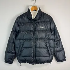 FIRST DOWN ファーストダウン ブラック ホワイト ダウンジャケット リバーシブル ワンポイントロゴ ロゴ刺繍 メンズ Mサイズ 古着 ストリート