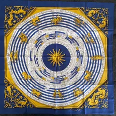 汚れシミ折りシワありHERMES エルメス スカーフ カレ90 占星術 太陽 星占い 星座 美品