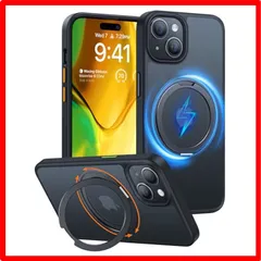 【セール中】 iPhone15/14Plus用_ブラック TORRAS iPhone 15/14 Plus 用 ケース【初の360度回転できるスタント】縦横両対