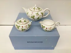 未使用 長期保管品 WEDGWOOD ウェッジウッド ワイルドストロベリー ティーセット (ティーポット シュガーボックス クリーマー)■