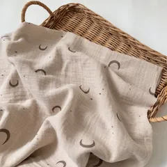 Wガーゼ　シンプル三日月【ミルクココア】130×45  F46-4〈生地・布・ダブルガーゼ・ベビー服・韓国風〉