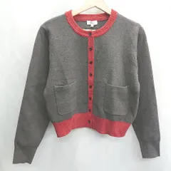 ◇ ⊇ Chillfar チルファー ニット 長袖 カーディガン サイズF グレー レッド レディース E  【1502200003182】