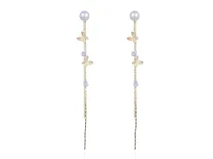 ピアス レディース 淡水パール 蝶 ロングチェーン ジュエリー アクセサリー シンプル カジュアル 大人 ワンポイント 女性用