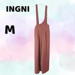 a222 【 INGNI 】イング サスペンダー ワイド パンツ (M) ウエストゴム 茶 ブラウン オールインワン 重ね着 オフィスカジュアル 春 夏 秋