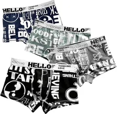 RSSR ボクサーパンツ メンズ 下着 4枚セット 前閉じ 吸水速乾 ボクサーブリーフ ローライズ インナー 男性 L( ロゴ,  L Regular)